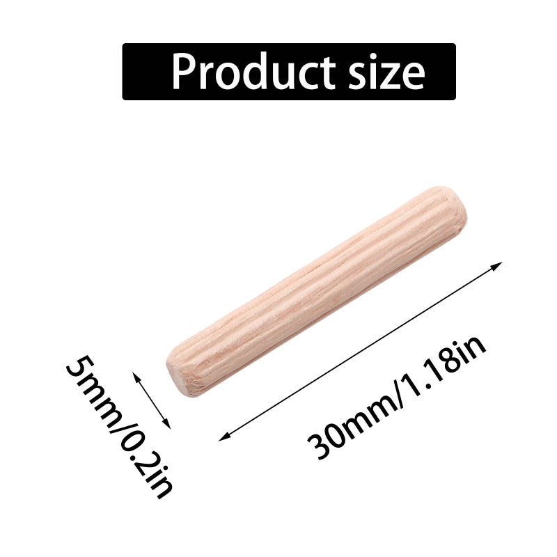 Adyoney 48Pcs 5mm x 30mm / 1/5 Inch x 1.18 Inch Wooden Dowel Pin Fluted Beveled Ends Wooden Pegs Support Shelves - Image 2